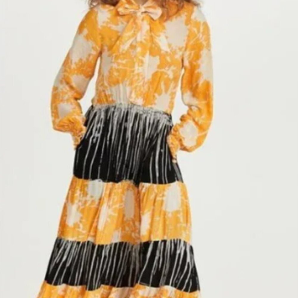 Busayo Midi Dress - Saks Fifth Avenue - Size Small S - Yellow and Black Tie-Dye